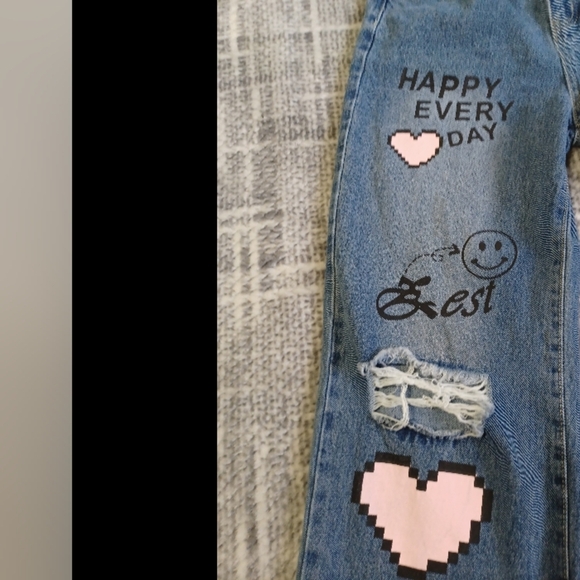 Shein high waisted distressed Printed Medium Wash baggy jeans Sz M Youth - Picture 2 of 9
